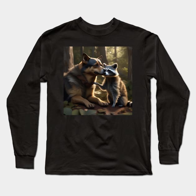 Cute Couples: A Dog and a Raccoon Long Sleeve T-Shirt by Musical Art By Andrew